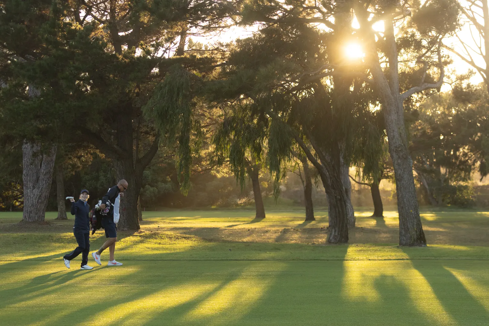 Golfplatz im goldenen Abendlicht
